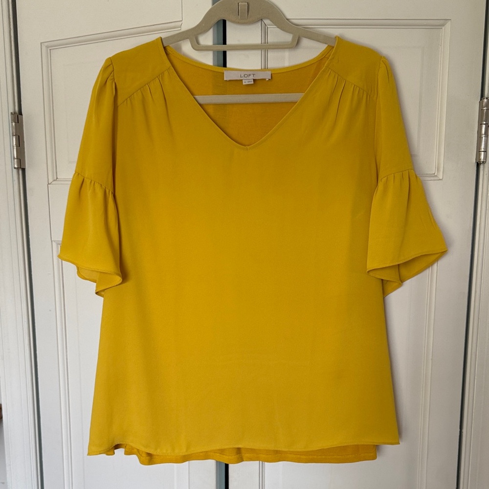 LOFT Mustard Mixed Media V-Neck Blouse